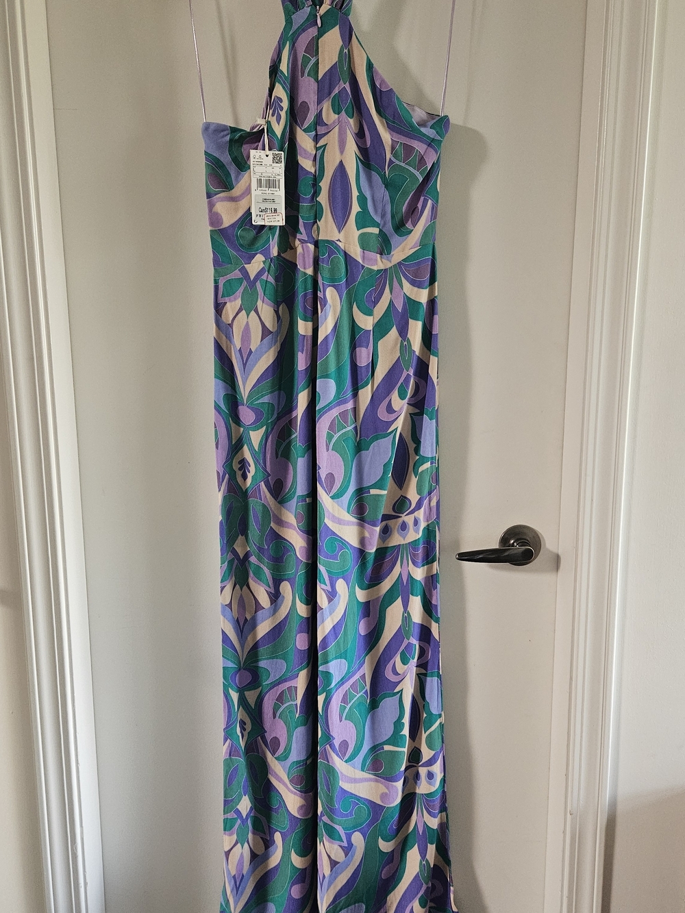Halter Jumpsuit in Teal, Purple & Cream